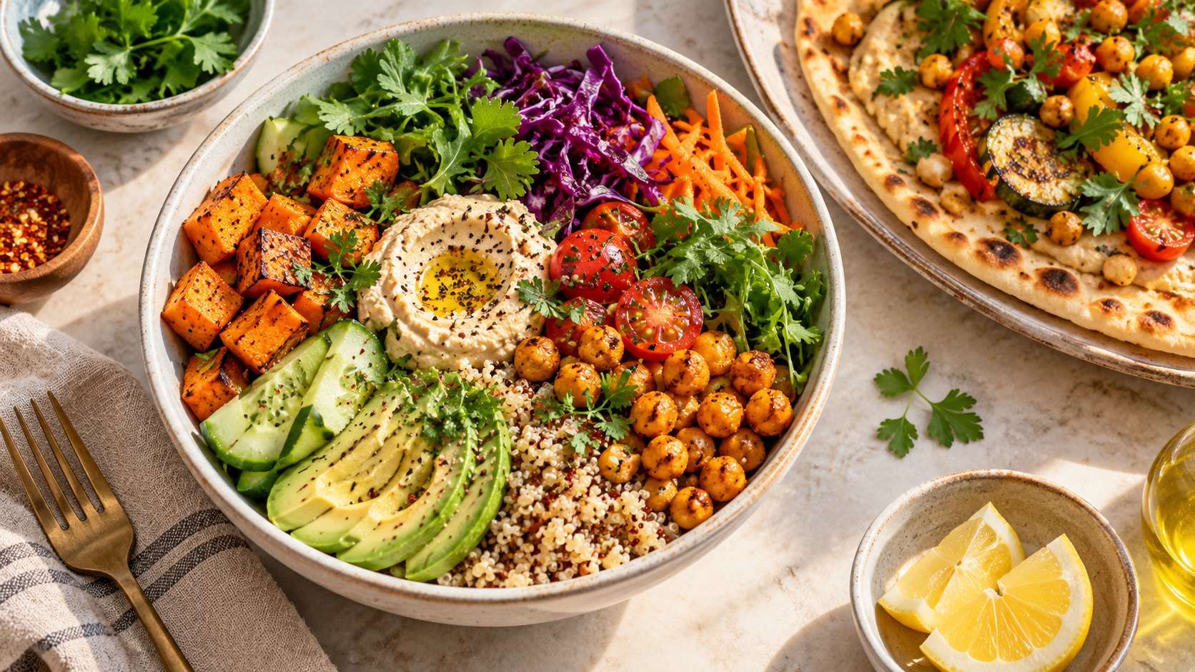 AI-generated editorial illustration for iDiet’s iVegan plant-based meal plan in the UAE marks World Vegan Day on November 1